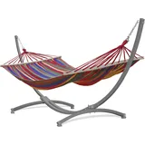 Potenza Outdoor Hängematte mit Gestell für 2 Personen I Stabhängematte XXL 220x160, 200kg I Hängemattengestell 220kg Wetterfest (Rot, Gestell Grau)