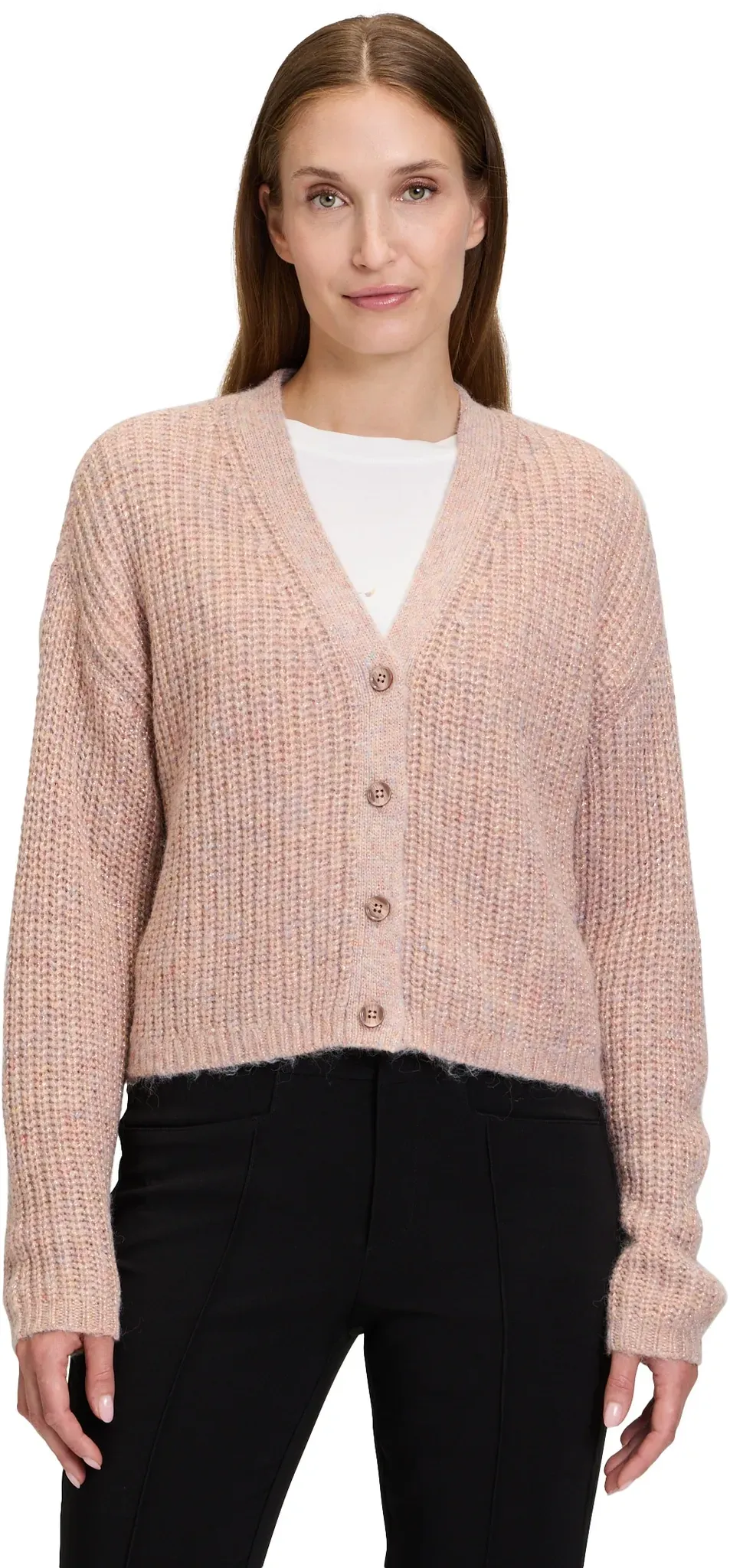 Strickjacke CARTOON "Cartoon Strick-Cardigan mit V-Ausschnitt" Gr. 38, bunt (pink/rosa) Damen Strickjacken Struktur