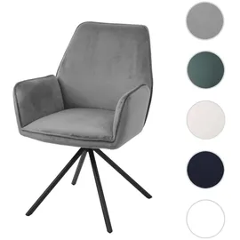 Mendler Esszimmerstuhl HWC-G67, Küchenstuhl Stuhl mit Armlehne, drehbar Auto-Position, Samt dunkelgrau, Beine schwarz