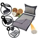 NEOLYMP Akupressur Bundle mit Akupressurmatte, Akupressur Fußmatte, Akupressur Gürtel und Akupressur Stirnband - gefüllt mit Kokosfasern und Buchweizen - Videoanleitungen (Akupressur Bundle Grau)