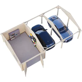 Palmako Garage Roger 19,0 + 33,2 m2 - 44 mm - mit Holztor naturbelassen