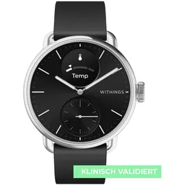 Withings ScanWatch 2 38 mm schwarz/silber, Sport Fluorelastomer-Armband schwarz/silber