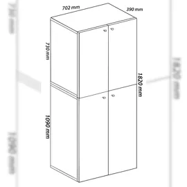 VCM Lona 70 x 184 x 40 cm 5 Fächer 4 Drehtüren / Holz