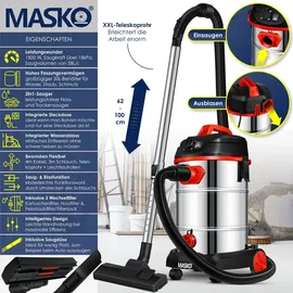 Masko Masko® Industriestaubsauger Staubsauger Nass Trocken Sauger Edelstahl max. 1800W