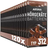 Absina Hörgerätebatterien 312 mit gut greifbarer Schutzfolie - Batterien für Hörgeräte 312 Zink Luft 1,45V - Typ 312 Hörgeräte Batterie Braun - PR41 ZL3 P312 Hörgerätebatterien