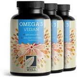 Omega-3 Vegan 360 Kapseln hochdosiert, 2000mg Omega-3 Algenöl pro Tag mit 600mg DHA & 300mg EPA, veganes Omega aus nachhaltigem Anbau als Fischöl-Alternative, laborgeprüft mit Zertifikat, NatureWell