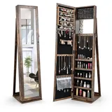 RELAX4LIFE Schmuckschrank mit Ganzkörperspiegel & eingebautem Schminkspiegel, freistehendes Schmuckregal, abschließbar mit Schlüssel, Spiegelschrank Landhausstil, für Schlafzimmer & Garderobe (Braun)