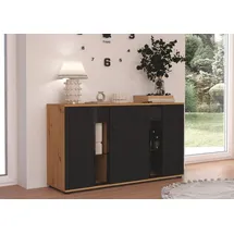 Küchen-Preisbombe Kommode Salsa 2 Lamellenoptik Anbauwand Wohnwand Sideboard MDF Schwarz Artisan