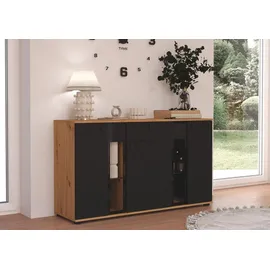 Küchen-Preisbombe Kommode Salsa 2 Lamellenoptik Anbauwand Wohnwand Sideboard MDF Schwarz Artisan