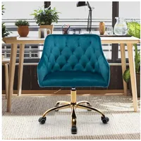 MODFU Stuhl Bürostuhl, Schminkstuhl, Stoff-Schreibtischstuhl, Samt (360° drehbar, höhenverstellbar), hübscher schicker Stuhl, goldener Bürostuhl blau|grün