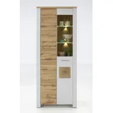 Quartier Vitrine RAMIRA 80x202 cm Weiß supermatt / Eiche Nachbildung