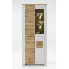 Quartier Vitrine RAMIRA 80x202 cm Weiß supermatt / Eiche Nachbildung