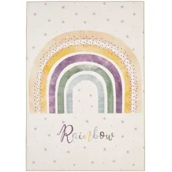 Teppich Kinder Flachgewebe Regenbogen-Design Polyamid Antirutsch Spielzimmer Creme Rechteckig 120x170 | Kadima Design