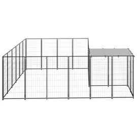 vidaXL Hundezwinger Schwarz 8,47 m2 Stahl - Überdachung (3082212)