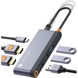 NOVOO USB C Docking Station 4K@60Hz Dual HDMI USB C Hub Adapter mit 2 HDMI 4K@60Hz,PD 100W Schnellladen, 3X USB-A für MacBook Pro M2, Dell, HP, Lenovo, Surface und mehr Typ C Geräten