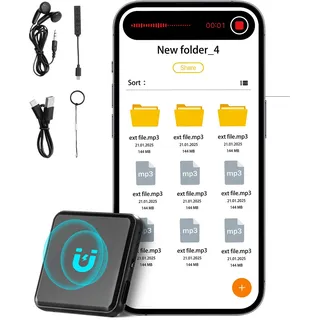 Vevor Diktiergerät Mini, 128 GB, Aufnahmegerät mit Wiedergabe, 8730 Stunden Magnetischer Voice Recorder, 100 Stunden Akkulaufzeit, USB-C-Audiorecorder MP3 für Vorträge, Meetings, Interviews