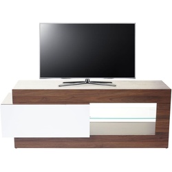 TV-Rack MCW-B51, Fernsehtisch Lowboard Schrank, 3D-Struktur Walnuss-Optik hochglanz 55x150x47cm