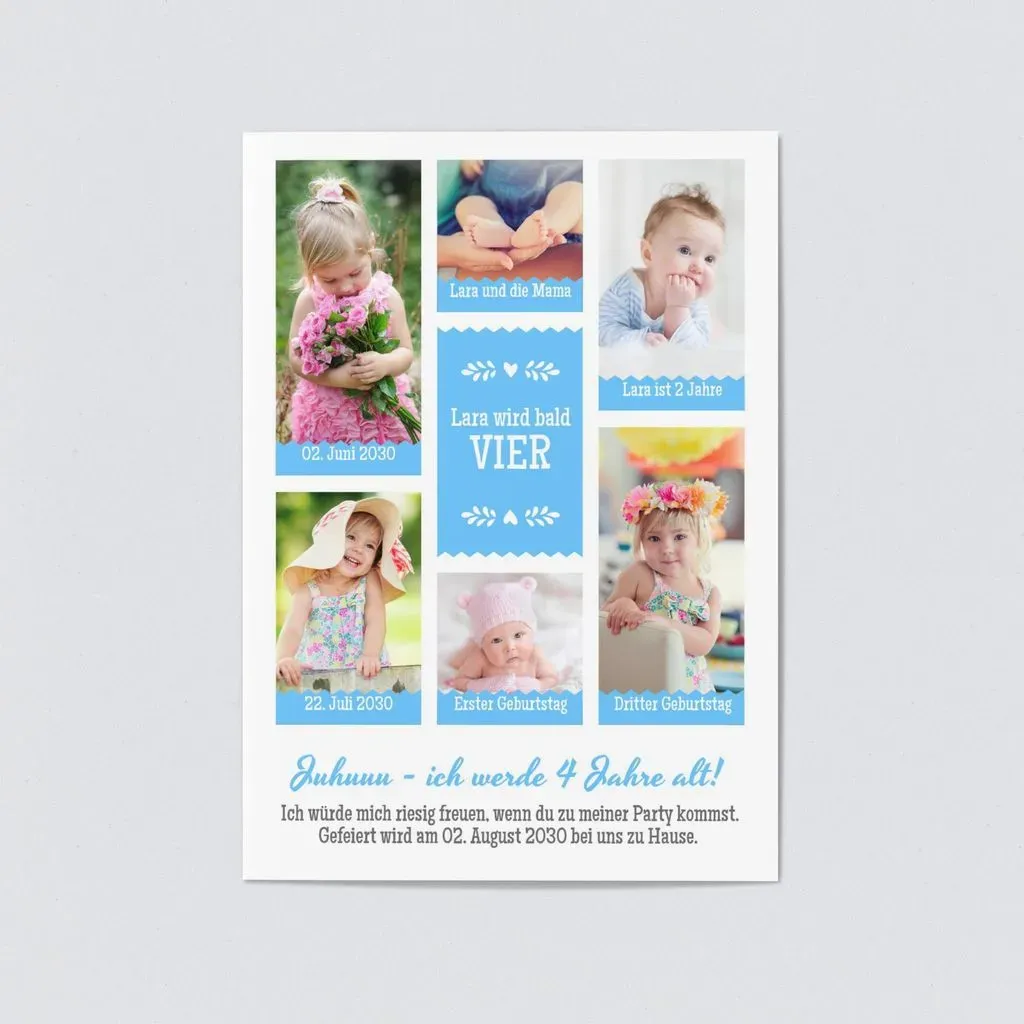 Einladungskarten Kindergeburtstag (5 Karten) selbst gestalten, Bildergalerie in Blau - Blau