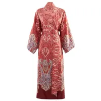 BASSETTI Kimono RAGUSA, wadenlang, Baumwolle, Gürtel, aus weicher satinierter Baumwolle rot