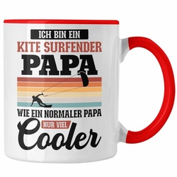 Trendation Tasse Trendation – Kitesurf Papa Kitesurfen Geschenk Tasse Vater Kite Surfender Papa Kitesurfing rot