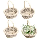 4 Stück Blumenmädchen Korb | Klei-ner Rattan Weidenkorb Mit Henkel | Streukorb Rattankorb | Streukörbchen Streukorb für Hochzeiten, Brautjubiläum, Picknick, Dekoration