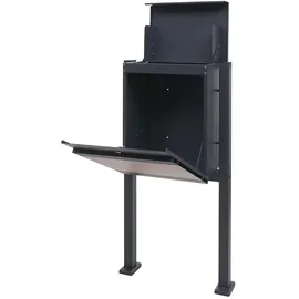 Mendler Paketkasten mit Standfuß HWC-K41, Paketbox Paketstation Standbriefkasten, Metall ~ verzinkt anthrazit-Holzoptik