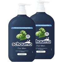 Schauma Schwarzkopf Shampoo For Men mit Hopfen, Kräftigendes Shampoo vom Ansatz an bis in die Spitzen, 2er Pack (2x 750 ml), vegane Formel, aus recyceltem Plastik