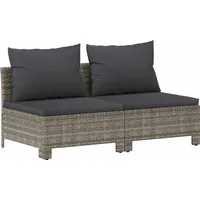 vidaXL Gartensofa 2-Sitzer mit Kissen Grau Poly Rattan
