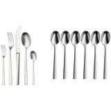 WMF Corvo Besteck Set 6 Personen, 30-teilig, Hohlheftmesser, Cromargan protect Edelstahl mattiert, kratzbeständig & Corvo Espressolöffel Set 6-teilig, 10,5 cm, Cromargan protect Edelstahl mattiert