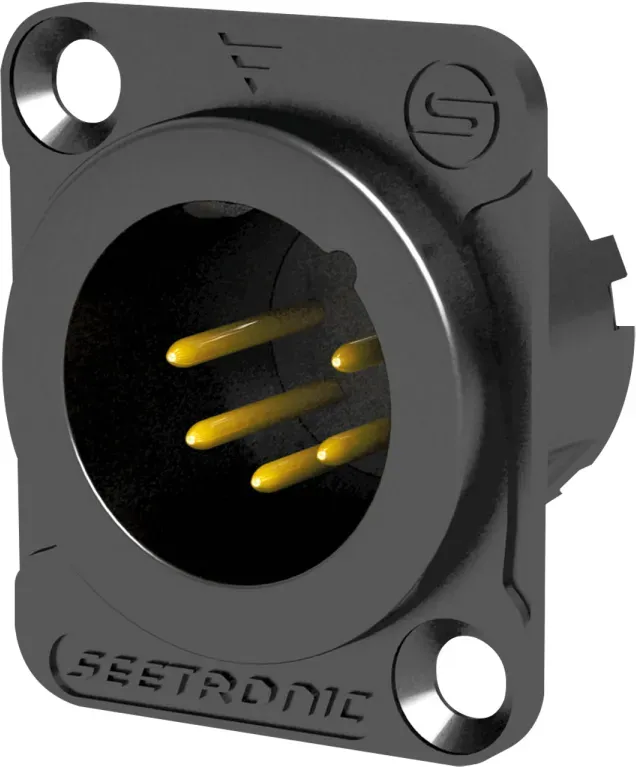 Seetronic XLR 5P Chassis - male Goldkontakte - schwarzes Gehäuse