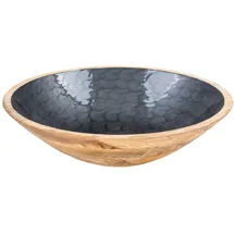 levandeo Schüssel 35cm Mango Holz Grau Perlmutt Emaille Schale Bowl Salatschüssel Deko - Braun