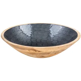 levandeo Schüssel 35cm Mango Holz Grau Perlmutt Emaille Schale Bowl Salatschüssel Deko - Braun