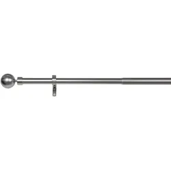 Ondeco Gardinenstange ausziehbar 1-lauf - 2-lauf Wandmontage Endstück Kugel 25/28 mm Farbe: Edelstahl-Optik, Größe: 190-360 cm 1-lauf