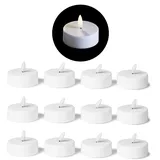 LED Teelicht groß mit Timer - 12er Set Warmweiß LED Kerze 3D Flamme flackernd - LED Teelicht groß 6cm Weiß Kunststoff 1x Batterie CR2032 benötigt - Teelichter LED für Kerzenpick auf Adventskranz