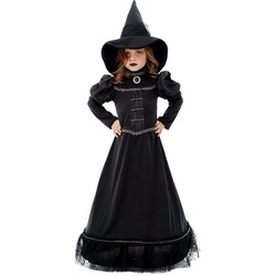 CHAKS Hexen-Kostüm Schwarze Hexe Magic Black Witch Halloween mit Hut für Kinder 128 – 128