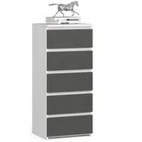 akord furniture factory Akord Kommode Weiß, 40 cm 5 Schubladen Front Graphitgrau B40 x H92 x T35 cm