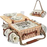 Multifunktionales Picknickkorb-Set aus Weidengeflecht für 2 Personen mit Decke und Picknicktisch, isoliertes Picknick-Set mit vollem Geschirr für Camping, Outdoor-Paare, Blatt