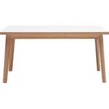 Hammel Furniture Esstisch HAMMEL FURNITURE "Basic Single, innenliegende Einlegeplatten, schnell ausziehbar", weiß (weiß, naturfarben, naturfarben, weiß), B:180cm H:76cm T:80cm, Tischplatte: Weißes Melamin mit weiß pigmentierter Eichenkante (Mattlack), Gestell: Eiche