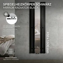 LuxeBath Spiegel Heizkörper Designheizkörper + Anschlussgarnitur Radiator 450x1600mm