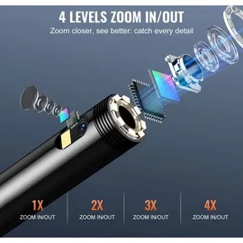 Vevor Endoskopkamera mit Licht, Industrie-Endoskop mit Doppellinse, 4,3-Zoll-Bildschirm, 1080P-Inspektionskamera, 8 + 1 Lichter, 4-facher Zoom,