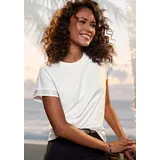 LASCANA Kurzarmshirt "mit glitzernem Strass-Design am Arm", Damen, Gr. 48/50, beige (creme), Single Jersey, Obermaterial: 100% Baumwolle, unifarben, figurumspielend, Rundhals, Shirts, aus luftiger Baumwoll-Qualität