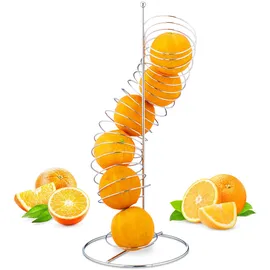 Relaxdays Obsthalter Spirale Metall, Korb für Orangen und Äpfel, Platz für 7 Stück, HxBxT: 48 x 21 x 21 cm, silber