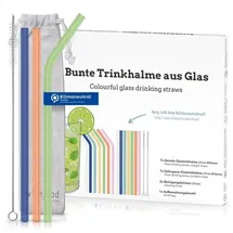 Wisefood Glas Strohhalme - Glas-Trinkhalm Set Bunt - Wiederverwendbare Glashalme - 7x lang 7x gebogen 2x Reinigungsbürsten 1x Beutel - Nachhaltige Mehrweg Trinkhalme für Kinder oder Party’s