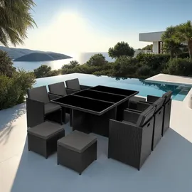 Tectake Rattan Sitzgruppe New York 10-tlg. Schwarz