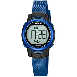 Chronograph CALYPSO WATCHES "Digital Crush", blau (metallicblau), Armbanduhren, Damen, Armbanduhr, Quarzuhr, Damenuhr, digital, Datum, Stoppfunktion