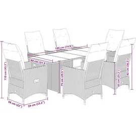 vidaXL 7-tlg. Garten-Bistro-Set mit Kissen Grau Poly Rattan