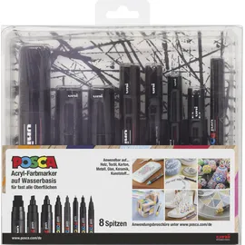 Posca 186804 - POSCA Marker Spitzenset, schwarz, 8er Set mit allen Spitzenvarianten