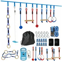 aiyaplay Ninja Line Kinder 10m 9-teilig Slackline Set mit 2 Turnringe, 3-in-1 Schaukel,