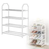 4 Ebenen Schuhregal Metall für 16 Paare Schuhe, Schuhablage, Schuhregal Schuhablage Schuh Ständer Regale, Shoes Rack, Robustes Schuhständer für Eingangsbereich, Schlafzimmer, Schlafzimmer (Weiß)