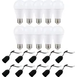 NCC-Licht 10 x LED Leuchtmittel Birne 11,5W = 75W E27 1070lm Tageslicht 6000K 10 x Baufassung Lampenfassung schwarz